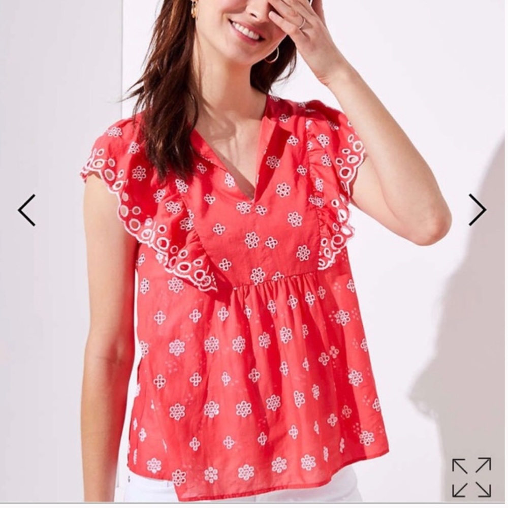 Loft Coral Eyelet Embroidered Paradise Shell Top - Picture 2 of 7